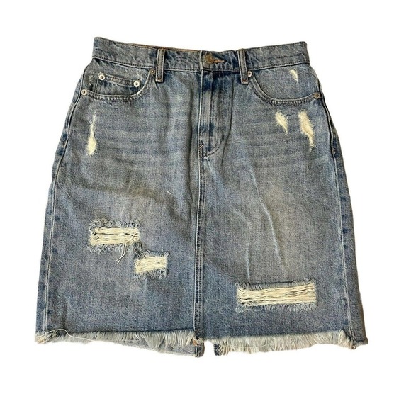 GAP Skirt Women Size 27 Blue Denim Jean Distressed 5 Pocket Mini Straight 2363… - Picture 1 of 8
